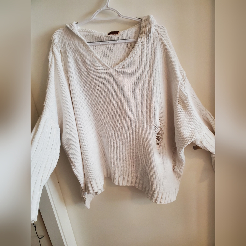 Pilcro Oversized Hooded White Knit Sweater